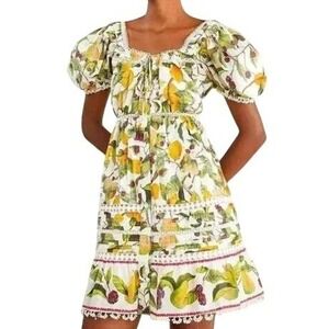 FARM Rio White and Green Orchard Print Off-White Mini Dress Women's Size M
